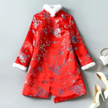 Зимнее Красное женское Ципао, Модное Винтажное Утолщенное Китайское Традиционное Элегантное Платье Чонсам, китайская новогодняя одежда, вечерние платья