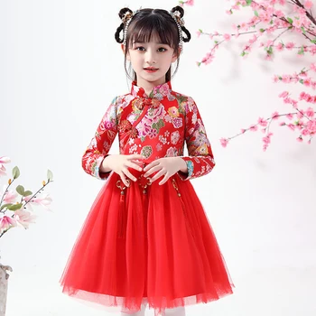 Зимнее платье для девочек, платье принцессы, пачка, Праздничное Свадебное платье, костюм, Детские платья для девочек, Детская одежда на Китайский Новый Год