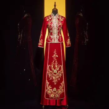 Изысканная Цветочная Вышивка Чонсам Китайский Элегантный Свадебный Костюм Невесты Для Пары китайская одежда