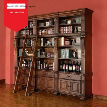 Индивидуальный европейский комбинированный книжный шкаф, Американский высококачественный резной книжный шкаф, офисная мебель для учебы с лестничной витриной