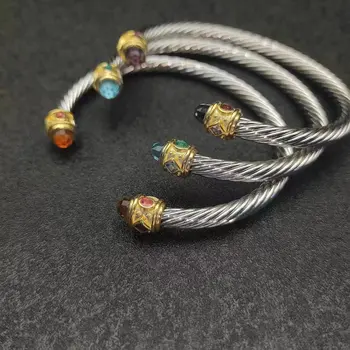 Классический браслет YS David Yurman с кабелем 5 мм из стерлингового серебра с аметистом и бриллиантами от Ahee Jewelers