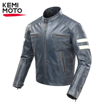 Кожаная мотоциклетная куртка KEMIMOTO, одежда из воловьей кожи, гоночный костюм, Мужская повседневная куртка, износостойкая, универсальная, мягкая, прочная