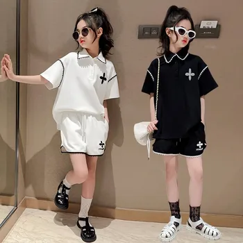 Комплект для девочек Летняя Спортивная Модная Детская одежда Шорты с короткими рукавами Комплект из двух предметов Детская летняя одежда в тонком стиле