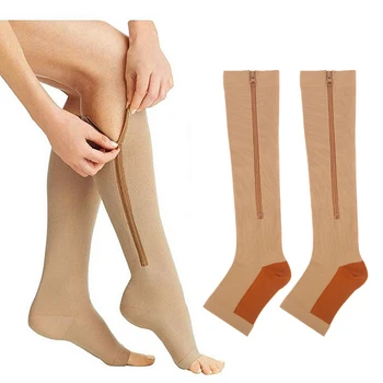 Компрессионные носки на молнии для женщин, Беременных До колена с открытым Носком, Чулочно-носочные изделия при Варикозном расширении вен от Отеков