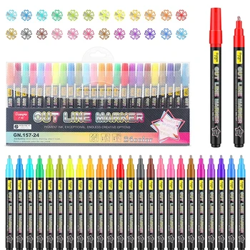 Контурные маркеры, маркеры Super Squiggles-24 цвета, набор мерцающих маркеров Super Squiggles, двойная линейная ручка для рисования