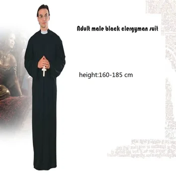 Костюм для взрослых на Хэллоуин Иисус Дева Мария Пастор Монахиня Косплей Вечерние Черные Классические костюмы священника с ожерельем с крестом