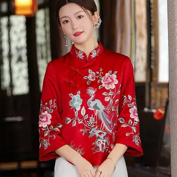 Костюм Тан, Винтажная этническая одежда, Традиционная китайская одежда, Женский Китайский традиционный костюм, женский топ с вышивкой