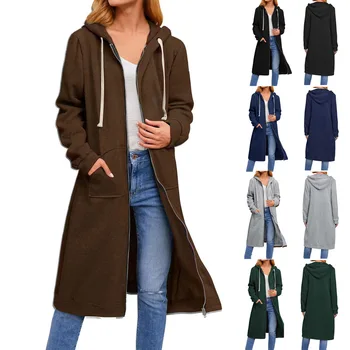 Куртки для женщин 2023, Осень/Зима, Новый Свободный Длинный кардиган на молнии, пальто, женская куртка