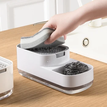 Кухонный Дозатор мыла для мытья посуды 2в1, Столешница, Контейнер для жидкого мыла Пресс-типа, Держатель губки, Инструмент для чистки, Бытовая техника