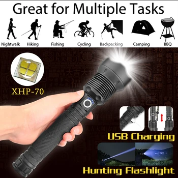 Лампа 7000 люмен xhp70.2 самый мощный фонарик usb Zoom светодиодный фонарик xhp50 18650 или 26650 Аккумуляторная батарея охотничья