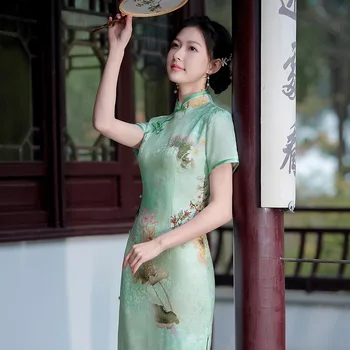 Летний Чонсам с цветочным рисунком для молодых девушек 2023, Элегантное вечернее платье Qipao в китайском стиле высокого класса для фотосъемки в китайском стиле для женщин