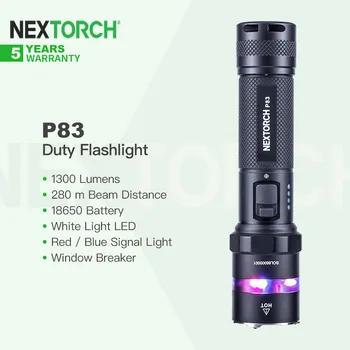 Многофункциональный одношаговый стробоскопический фонарик Nextorch P83 с несколькими источниками света, Перезаряжаемый через USB C, Батарея 18650, 1300ЛМ, Самооборона, EDC
