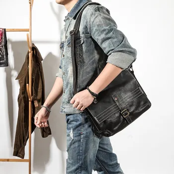 Модная повседневная мужская сумка-мессенджер из натуральной кожи, уличная дизайнерская роскошная черная сумка через плечо из натуральной воловьей кожи большой емкости