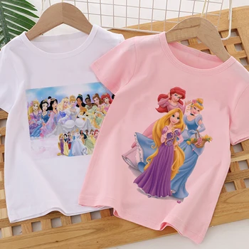 Модные футболки с героями мультфильмов Disney Plus Princess, Белоснежка, летняя одежда для девочек в стиле Каваи, уличная милая одежда Y2k, детские футболки