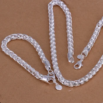 модный Комплект ювелирных изделий из стерлингового серебра 925 пробы в стиле ретро, изысканное мужское Женское ожерелье с цепочкой 6 мм, браслеты, свадебные благородные подарки