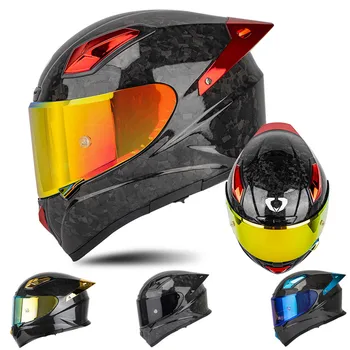 Мотоциклетный шлем SOMAN из углеродного волокна, анфас для мужчин, Casco Moto, Двойные козырьки, Защитное снаряжение для гонок