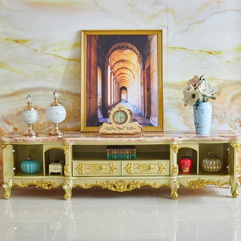 Мраморный шкаф для телевизора, комбинированная вилла с журнальным столиком, роскошный напольный шкаф с резьбой из цельного дерева, место для хранения в гостиной