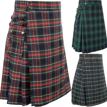 Мужская хлопчатобумажная джинсовая юбка в классическую складку, современный шотландский килт в клетку, средневековое платье, платье в викторианском стиле