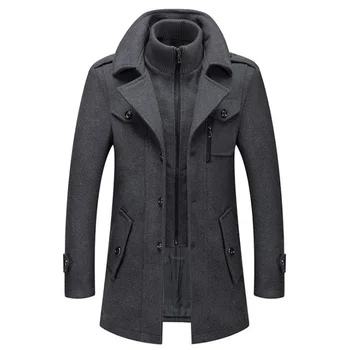 Мужская Шерстяная куртка Зима-осень, Мужское Длинное Ветрозащитное Шерстяное пальто, Повседневная Толстая Приталенная куртка, мужское пальто