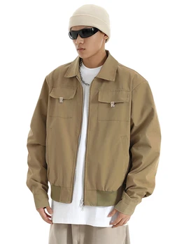 Мужские Куртки и пальто Soild Color, повседневные куртки-бомберы на молнии с карманом, верхняя одежда High Street Cargo, Короткая мужская одежда Homme