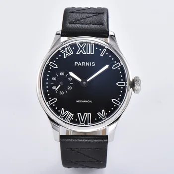 Мужские механические часы Parnis 44 мм ST3600 с ручным заводом Кожаный ремешок Круглый корпус Светящиеся мужские наручные часы