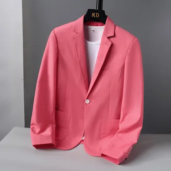 Мужской Приталенный однотонный пиджак HOO 2023, молодежная повседневная мода и красивый блейзер