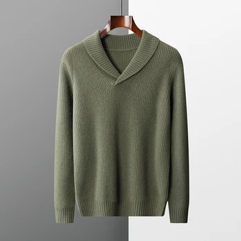 Мужской пуловер с перекрестным V-образным вырезом из 100% козьего кашемира 2022, Осенне-зимний утолщенный вязаный свитер, Повседневный Теплый Длинный рукав
