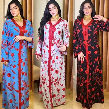 Мусульманские Женщины Абайя Длинное Платье Дубайский Кафтан Марокканское платье Для Вечеринки Джилбаб Арабский халат Индийское платье Женщины