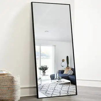 Напольное зеркало в полный рост с тонкой рамкой из алюминиевого сплава, черное, 65 