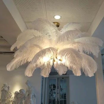 Новые люстры из перьев, креативная вилла, модель, художественное оформление гостиной, лампа lustres de cristal