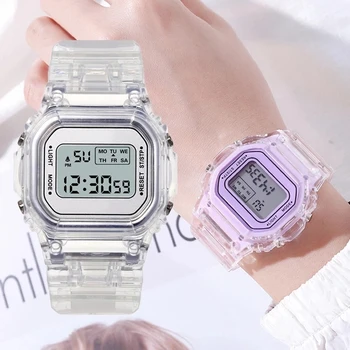 Новые Модные Прозрачные электронные часы, женские часы со светодиодной подсветкой, Спортивные Водонепроницаемые электронные часы, Конфетный Многоцветный студенческий подарок