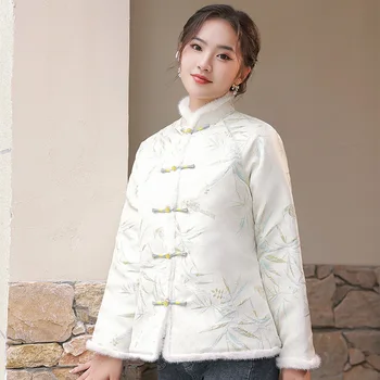 Новый китайский стиль, винтажный стиль Китайской Республики, вышивка, воротник-стойка, короткое пальто на пуговицах, традиционный костюм из атласа Танг