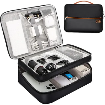 Органайзер, двухслойная сумка-органайзер для кабелей, Большие водонепроницаемые аксессуары, чехол для хранения iPad, кабели Kindle, зарядное устройство для шнура