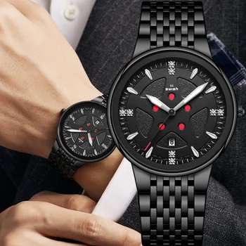 Оригинальные мужские часы от ведущего бренда, роскошные кварцевые наручные часы из нержавеющей стали черного цвета, модные водонепроницаемые мужские деловые часы