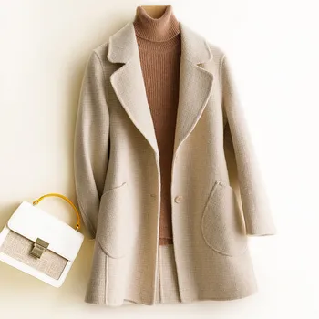 Осенне-зимнее высококачественное шерстяное пальто средней длины в клетку, двусторонняя женская верхняя одежда, свободная шерстяная куртка, женская одежда