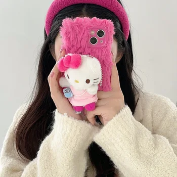 Плюшевый чехол для телефона Kawaii HelloKitty Sanrio Подходит для 13.12.14 Promax, милый плюшевый чехол для телефона с рисунком из мультфильма, подарок для девочки на день рождения