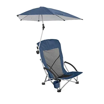 Пляжный стул с регулируемым зонтиком UPF 50 +, Синий/Серый, 7,65 фунта, 18,00x25,00x65,00 дюймов