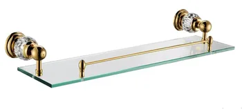 Полка из хрусталя и латуни, позолоченная стеклянная полка со встроенным хрусталем, одноярусная настенная полка для ванной комнаты CY012