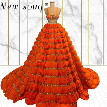 Потрясающее оранжевое бальное платье-двойка, вечерние платья, Роскошные кристаллы, бутоны цветов, платье для красной ковровой дорожки, платья для торжественных мероприятий