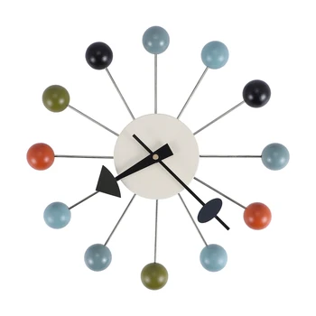 Простой красочный мяч, современные часы, художественное моделирование, спортивные декоративные настенные часы с конфетами, разноцветный металл + шар из цельного дерева