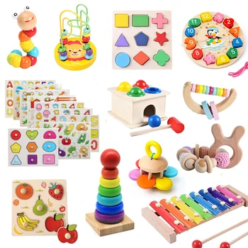 Развивающие игрушки Монтессори для детей 1, 2, 3 лет, деревянные головоломки, игрушки для развития детей, игрушки для детей раннего возраста