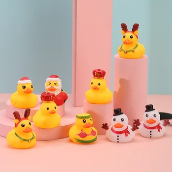 Рождественская маленькая желтая уточка для детских водных игрушек, Объемные резиновые Уточки, игрушка для ванны, Уточки для душа, подарок на день рождения