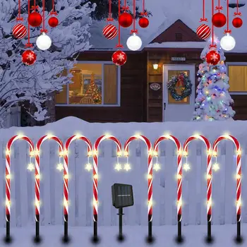 Рождественские фонари из конфетного тростника, 8 режимов, уличные солнечные ландшафтные лампы со звездой Для украшения сада, газона и двора