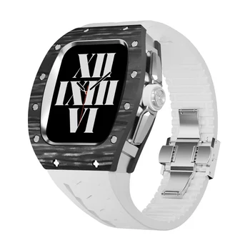 Роскошный чехол для часов из углеродного волокна, декоративный чехол для Apple Watch серии Iwatch 4/5/6/7/8/SE, ремешок из фторуглерода