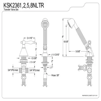 Ручной душ на бортике KSK2365NLTR с отводом для римского смесителя для ванны, бронза, натертая маслом