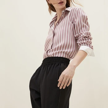 Сверкающая Украшенная контрастной цепочкой из бисера Рубашка в полоску с длинными рукавами 2022, Весенние Новые футболки для женщин