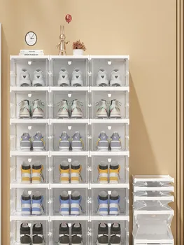 Складная Коробка для обуви, Домашний Прозрачный Шкаф для обуви, Коробка для хранения обуви в гостиной, Органайзер для кроссовок, Вешалка для женских тапочек