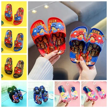 Тапочки для маленьких мальчиков с Рисунком Железного Человека, Капитана Америки, Эльзы, Пляжная обувь для девочек, Детские летние Шлепанцы, Домашние Милые тапочки