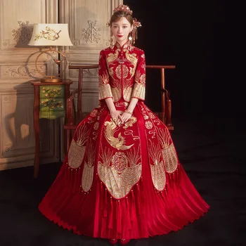 Традиционная Вышивка Феникса Кисточкой Чонсам Китайский Элегантный Свадебный Костюм Невесты Для Пары китайская одежда