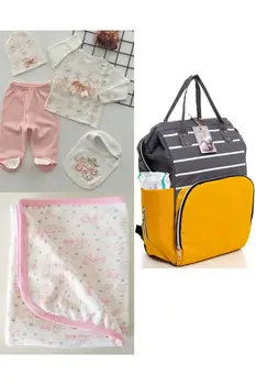 Функциональный рюкзак для ухода за матерью и ребенком, набор для выхода из больницы из 100% хлопка и гребенчатое одеяло розового цвета